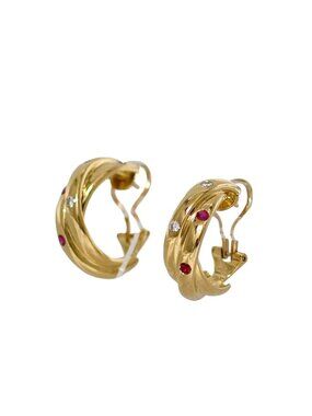 Cartier Constellation Hoop Earrings Yellow Gold Triple Colored Stone